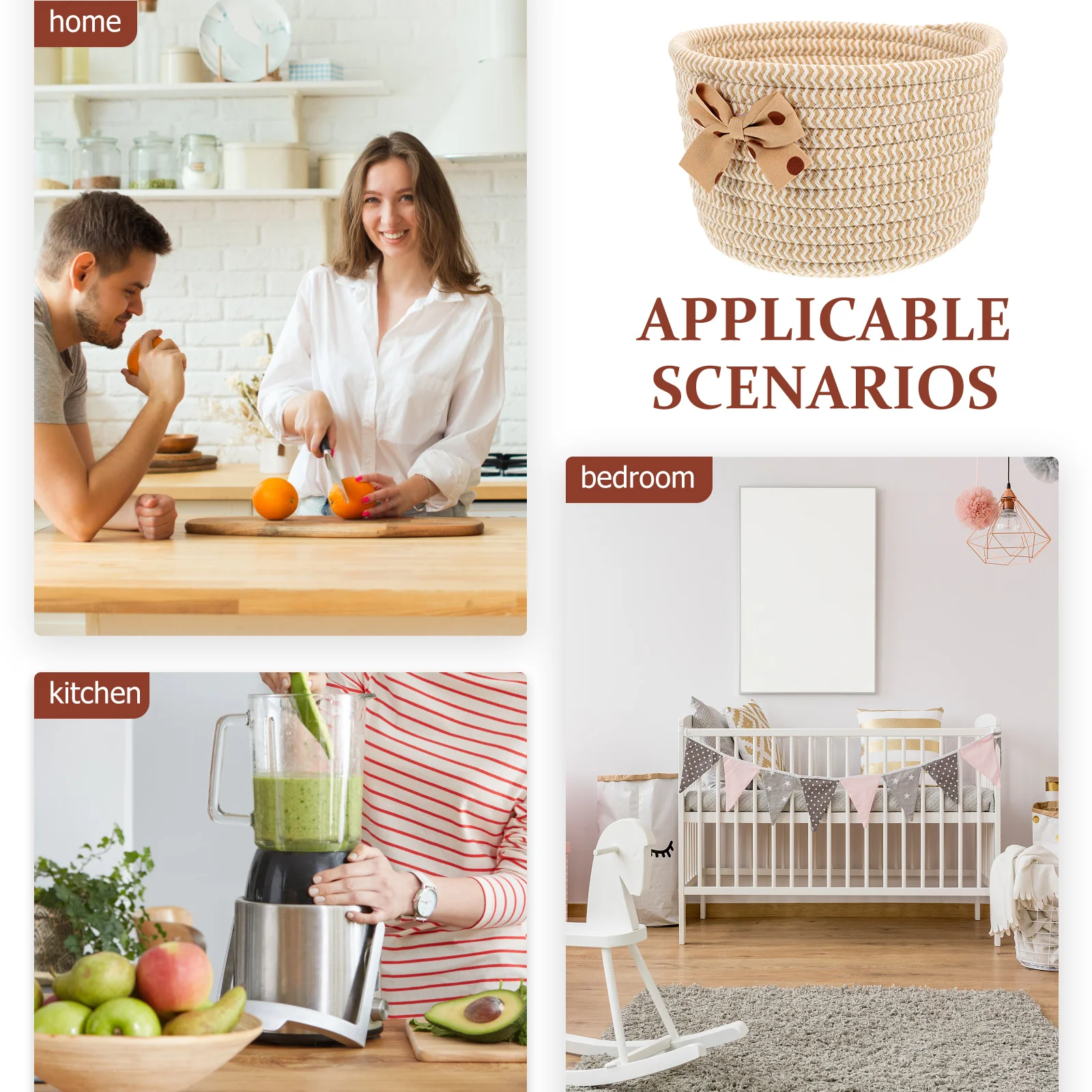 

Desktop Storage Basket Bowknot Cotton Rope Woven Nordic Style Small Organizer Basket for Makeup Snacks Key Storage