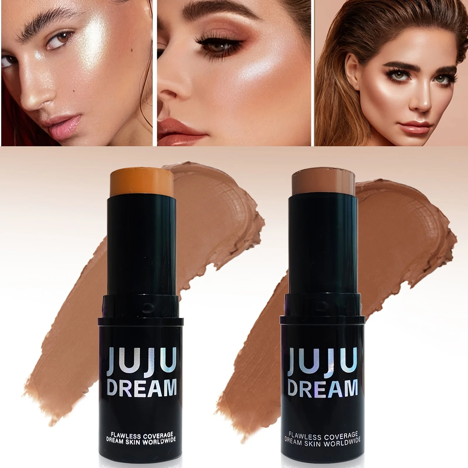 コンター＆コンシーラースティック - クリーミーなウォータープルーフフェイスブロンザー＆ハイライター、べたつかない長持ちする重ね塗り可能なカバー力