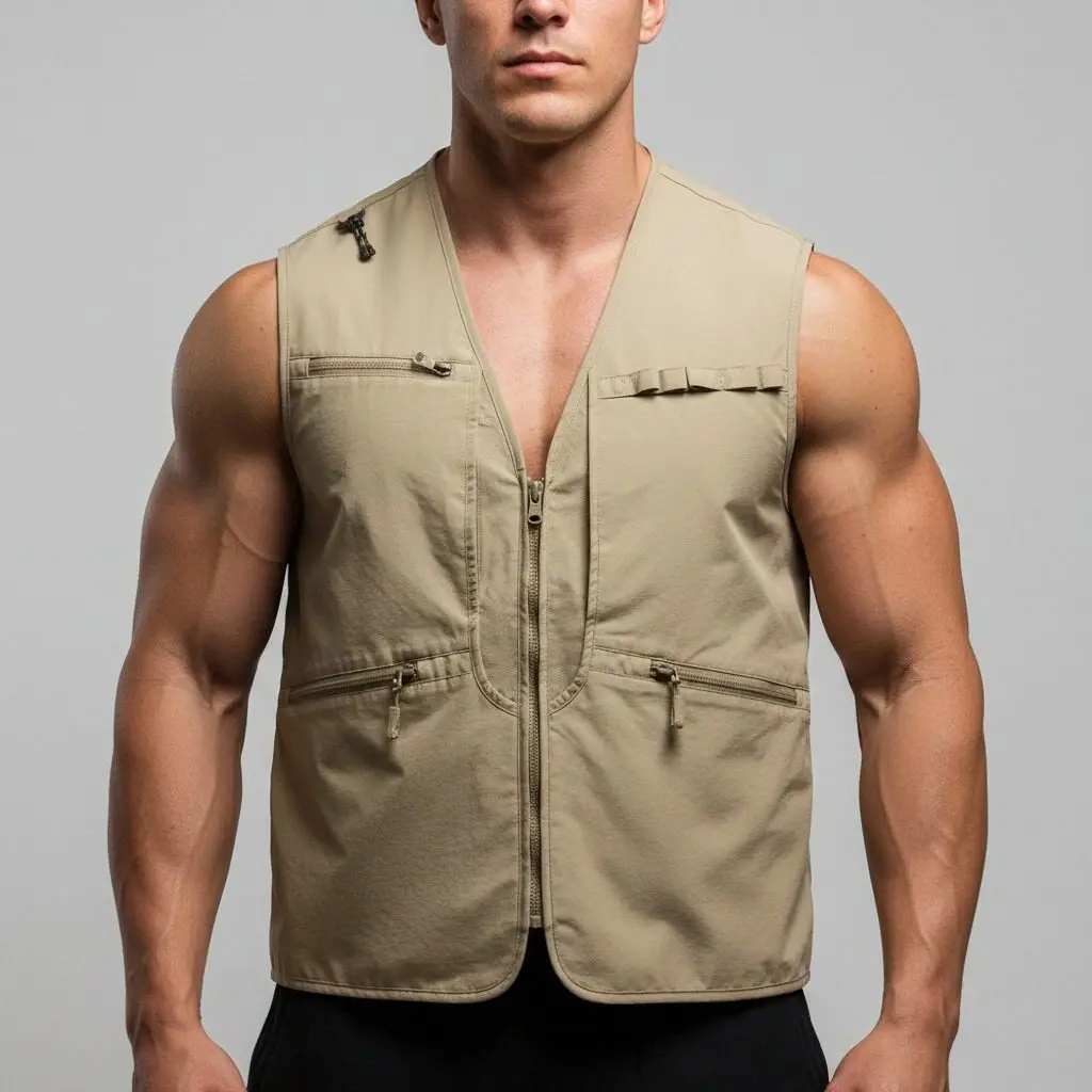 

2026 Новый модный жилет, мужской дышащий жилет с несколькими карманами для занятий спортом на открытом воздухе, высококачественный дизайн без рукавов, легкий жилет для отдыха
