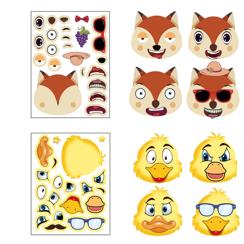 Children DIY Puzzle Sticker Funny Make Animal Face Assemble Jigsaw Stickers Kids Early Education Toy Boys Girls Gift Party Favor