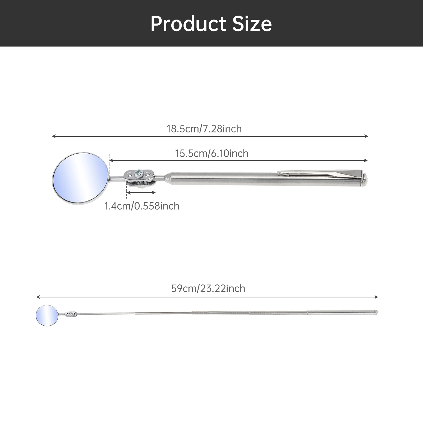 Round Mirror Telescoping Inspection Extending Car Hand Tools with 360 Degree Angle View