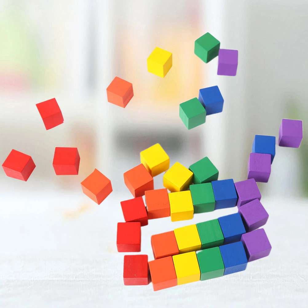 100 Stück bunte hölzerne Bastelwürfel, kleine glatte quadratische Blöcke für DIY-Kunstprojekte, pädagogisches kreatives Bauset
