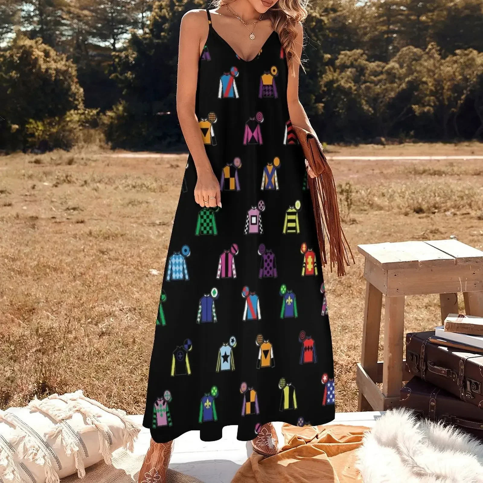 Horse Racing Jockey Silk Print Black Sleeveless Dress dress for women 2025 Clothing Dress