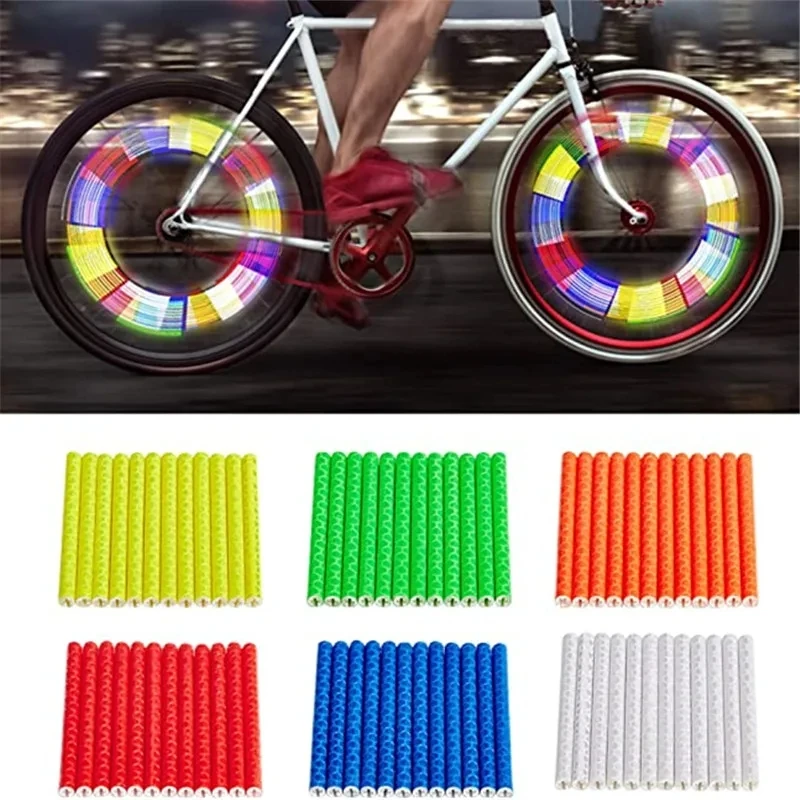 12/24/36PCS Bike Riding Wheel Rim Reflective Spoke Mount Clip Tube Outdoor Bicycle Waterproof Warning Light Strip Reflector 75mm