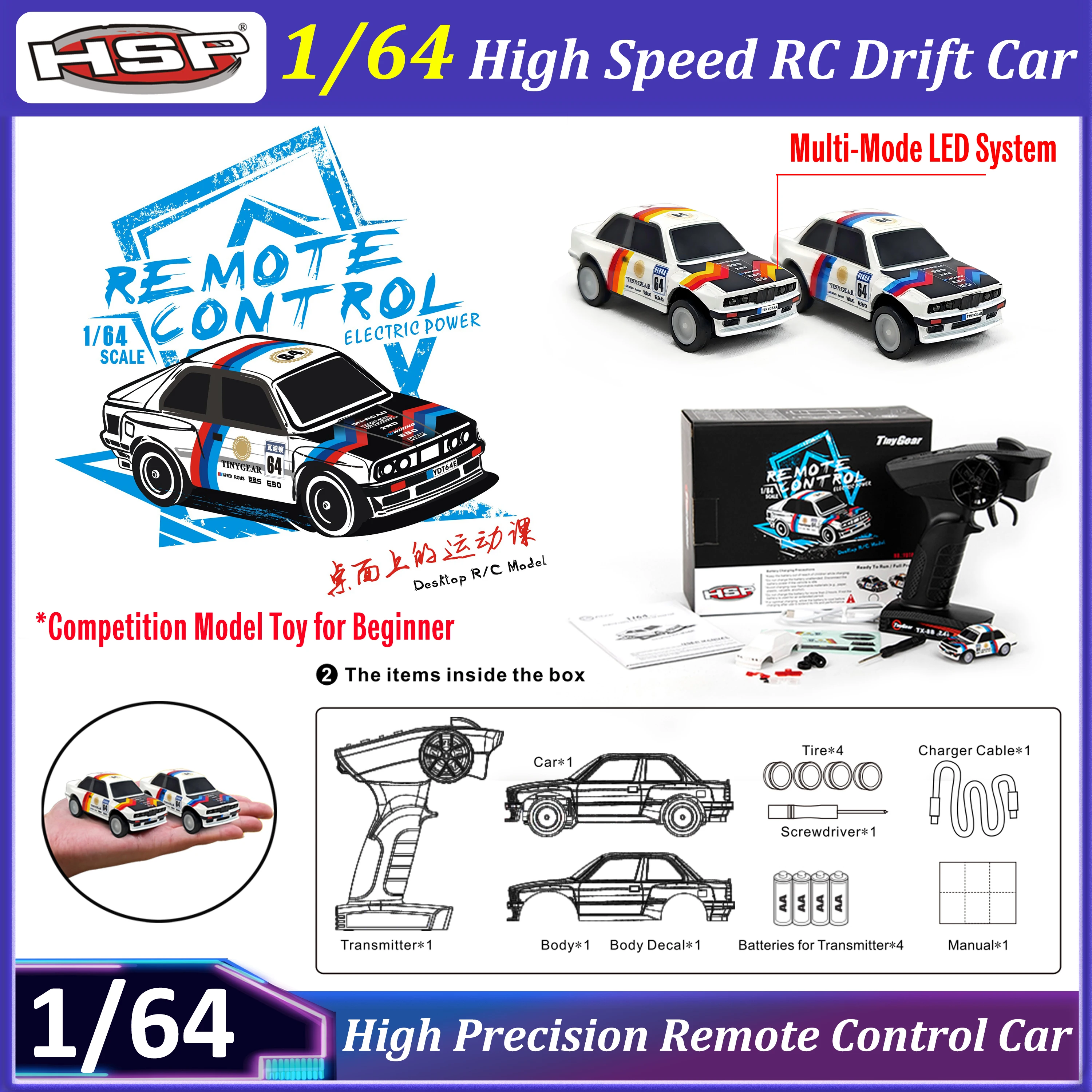 

HSP 1/64 RC Drift Car 2.4G High Speed Full Proportional Remote Control Racing Car RTR Desktop Competition Model Toy for Beginner