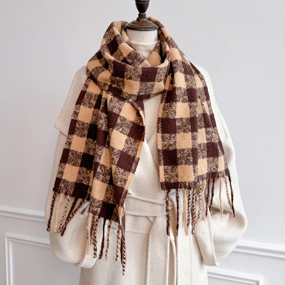 

Women Lattice Imitation Cashmere Scarf Autumn And Winter Thick Fashion Warm Wild Scarf Shawl Tassel Scarves Bufanda Blanket