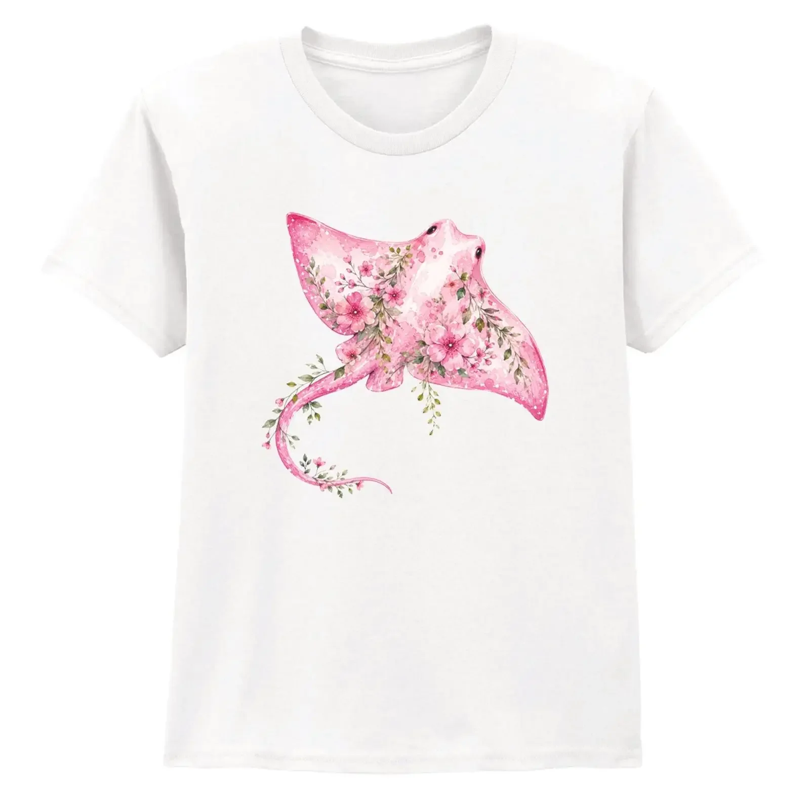 Rosa Blumen Stachelrochen Mädchen T Shirt Mantarochen Geburtstag Geschenk für Tochter vintage Washed Stylish Breathable fashion