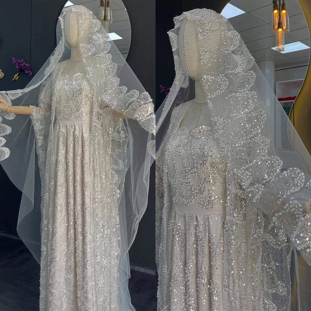 

Shining Wedding Bridal Veil One Layer 3M Cathedral Lace Beading Sequin Pearls With Comb Wedding Accessories Customized