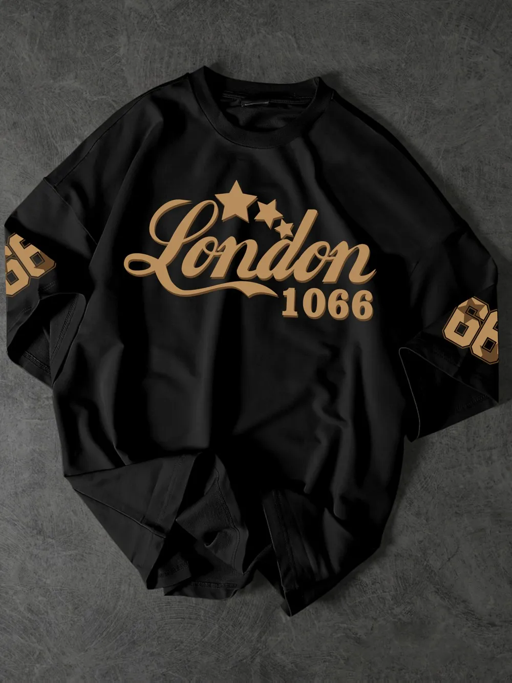 Fashionable American men's summer retro 1066 London letter print micro elastic breathable round neck T-shirt outdoor street top