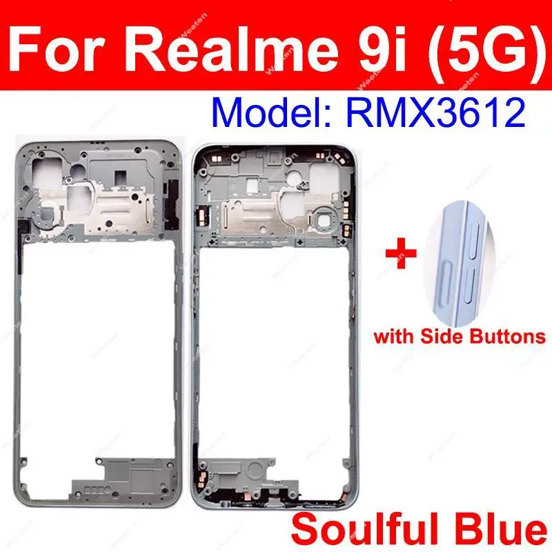 For Realme 9i 5G RMX3612 Middle Frame Middle Housing Bezel with Side Key Buttons Replacement Parts