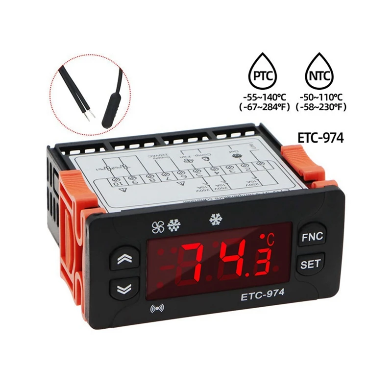 ETC-961 Thermostat Temperature Controller Humidity Control Thermometer Hygrometer Refrigeration Alarm 220V NTC Sensor