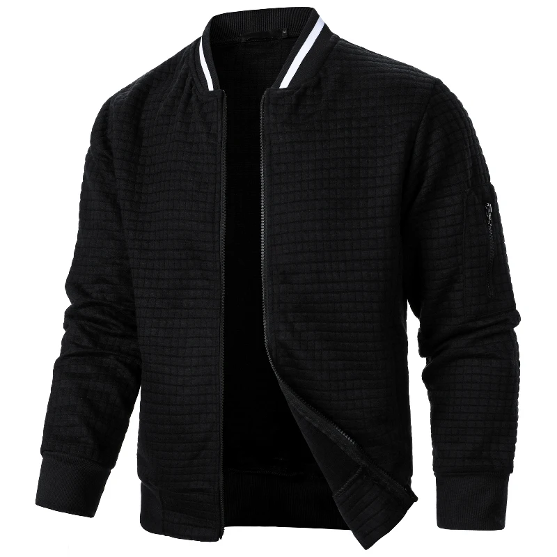 Men's New Zipper Solid Color Jackets Stand Up Collar Men's Casual Plaid Coats Vintage High Street Casual All-match Cardigan