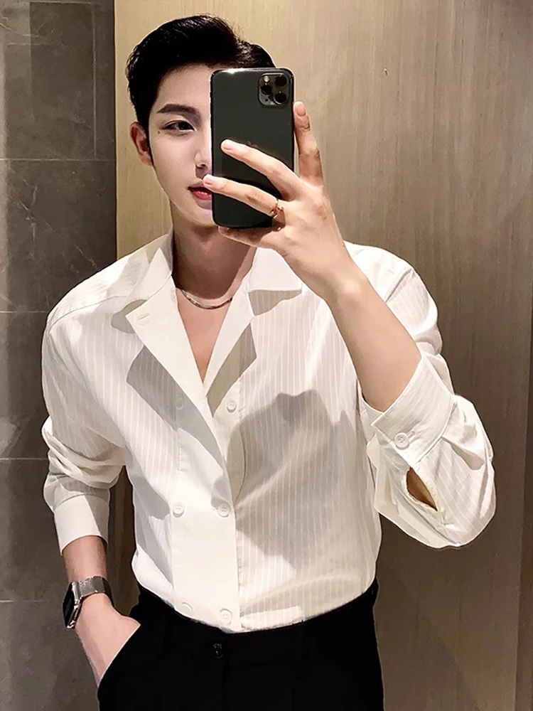 

Мужская полосатая длинная све с двойной пуговицей Ele Sle Youth Trend, подставка из полиэфирного волокна, летняя повседневная мода