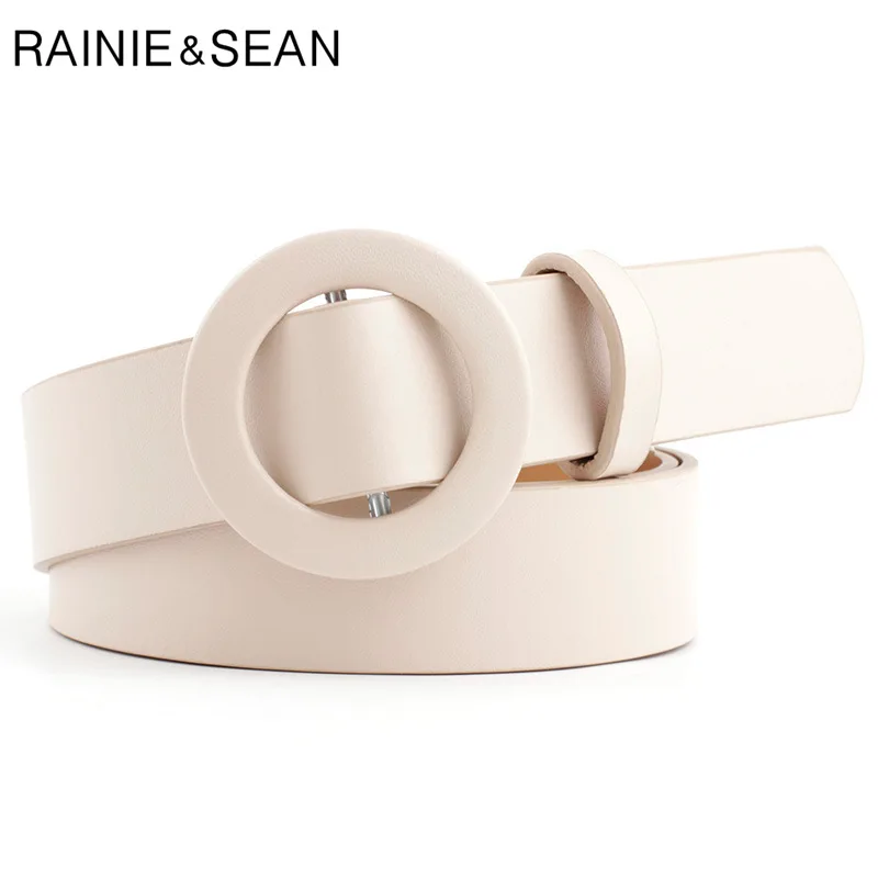 

RAINIE SEAN New Beige Round Buckle Belts for Women No Hole Solid Ladies Waist Belts High Fashion Female Apparel Accessories