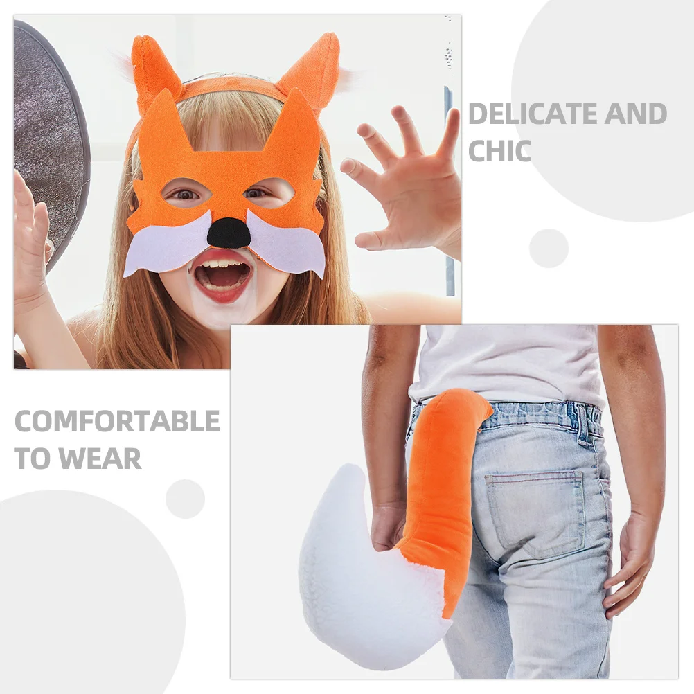 1Set Fox Cosplay Costume Tail Headband Mask Party Festival Animal Costume Props Fox Ears Headband Decorative Mask