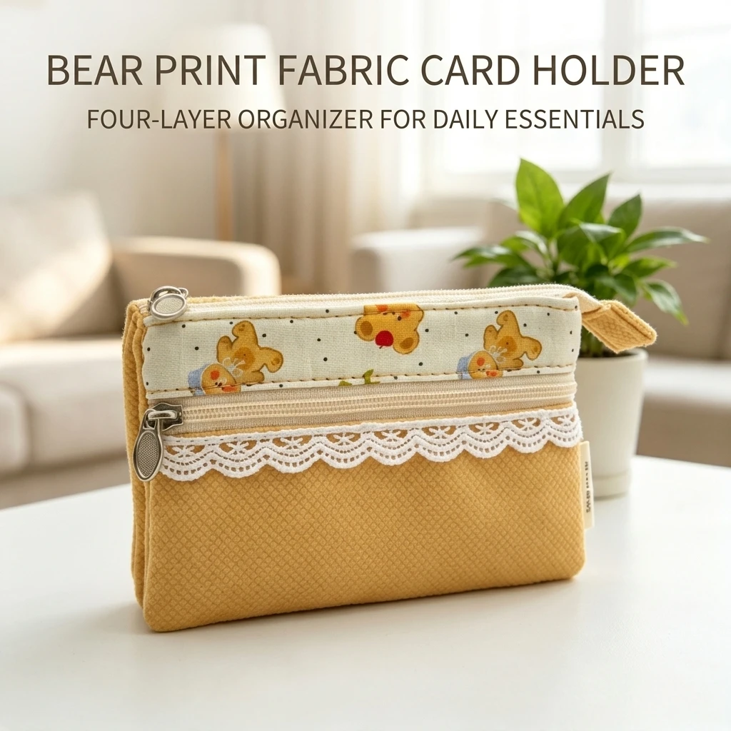 Card Holder Cotton Linen Blend ID Wallet Multi Compartment Zipper Case Korean Style Small Lipstick Bag Jewelry Packing Bag Card