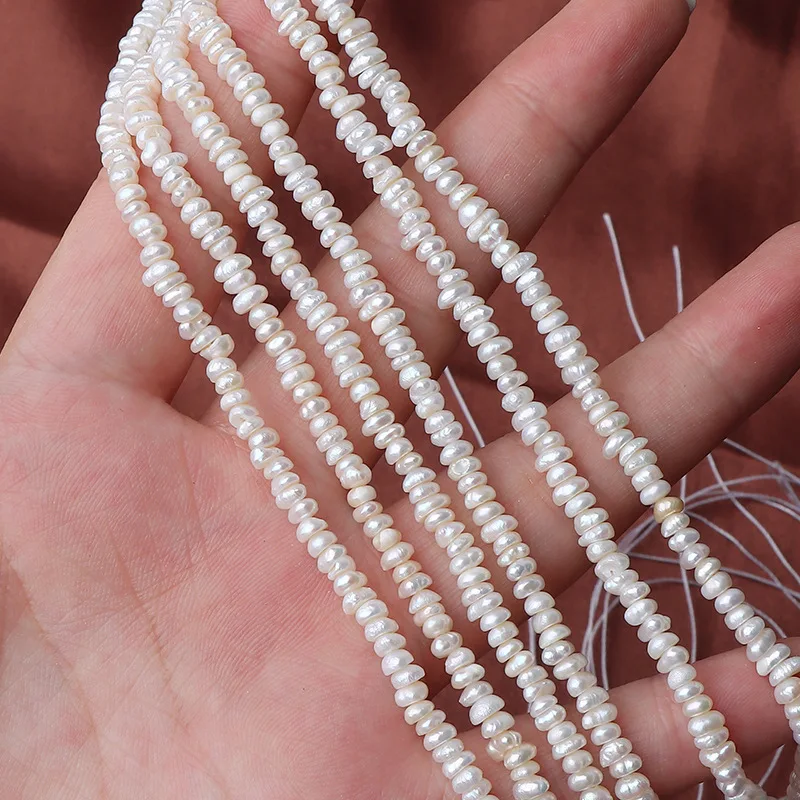 

3-4mm Natural Freshwater Pearl Bread-Shaped Flat Beads Semi-Finished Beads for Jewelry Making DIY Necklace Bracelet Accessories