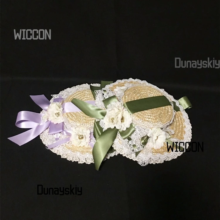 

Sweet Lolita Straw Flat Hat – Japanese-Western Fusion Bonnet UV Protection Kawaii Sun Hat Cosplay/Halloween Floral Ribbon