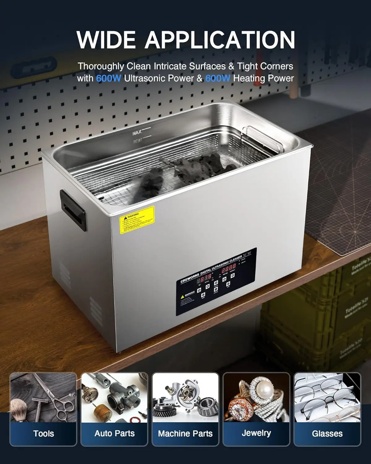 Limpiador ultrasónico digital de 30 litros, 7,9 gal. Máquina de limpieza por ultrasonidos con modos suaves de Degas, limpieza por ultrasonido profesional de 600 W