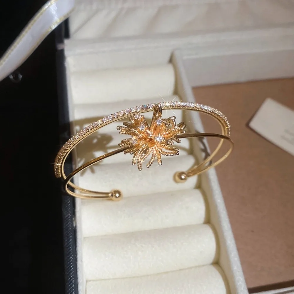 الزركون زهرة واسعة مفتوحة الإسورة الذراع الكفة أوروبا النمط الأمريكي زهرة الكفة أساور مجوهرات اكسسوارات الذهب والفضة