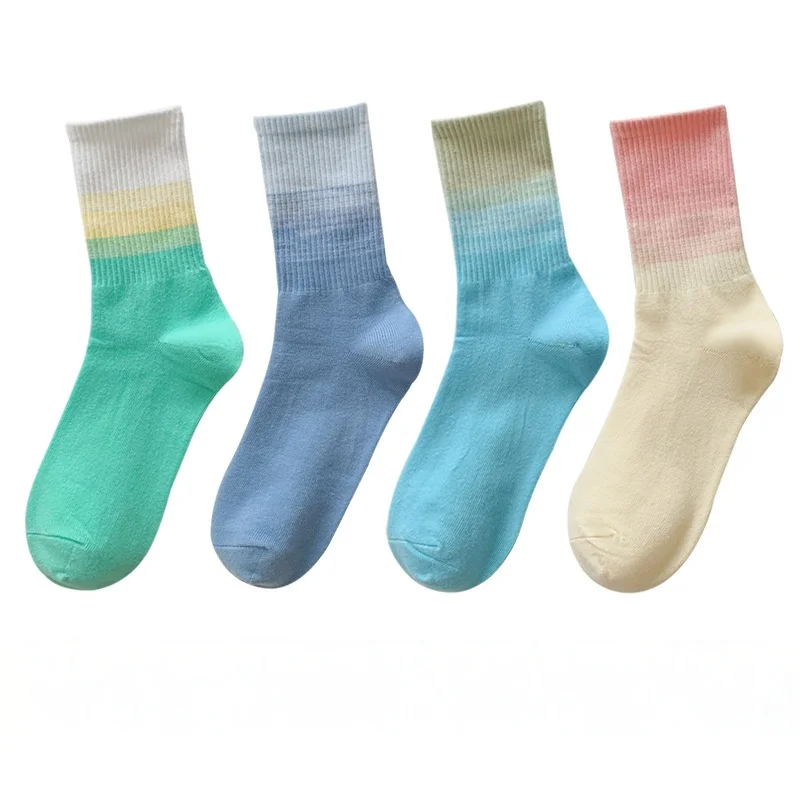3Pairs Set Women Socks Gradient Color Socks Women's Mid-tube Ins Simple Candy Color Sox Fashion Spring And Autumn Cotton Socks