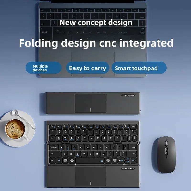 Wireless bluetooth triple folding touch keyboard mouse set, mobile phone ipad tablet laptop portable