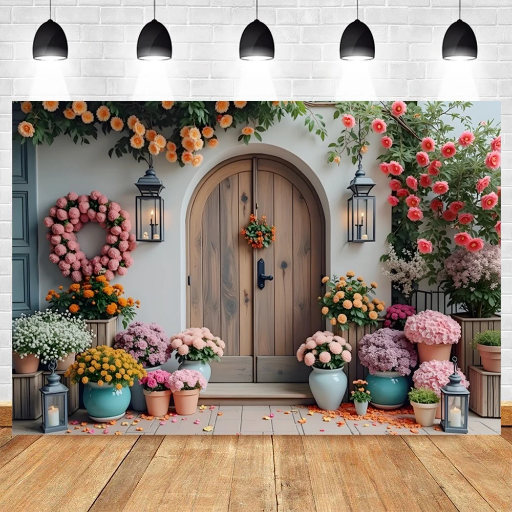 春の花と家の背景,結婚式の写真スタジオ,誕生日パーティーの装飾,ベビーシャワー,子供の肖像画,写真の背景