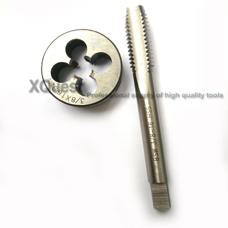 2PCS HSS Right hand tap and die set BSW 5/16 3/8 7/16 1/2 Withworth screw thread dies taps BSW 5/16-18 3/8-16 7/16-14 1/2-12