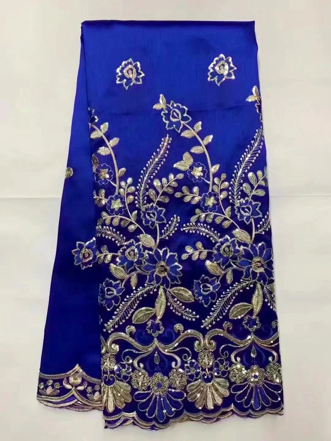 Indian Silk George Fabric with Gold Embroidery for Women, Lace Fabric, Dress, 5 Yards/Lot