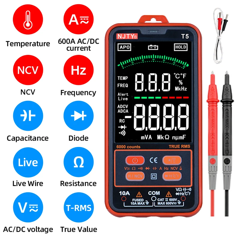 Color Screen Smart Digital Multimeters Professional AC DC Current Voltage Auto Range Temp Capacitance OHM NCV Multimetro Tester