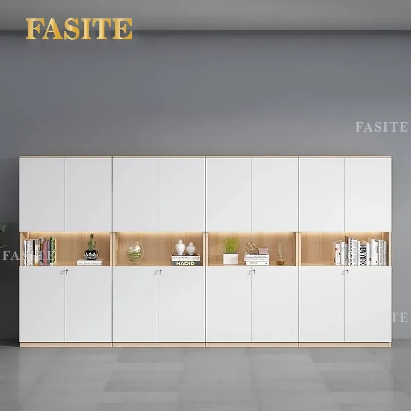 For Office Home Modern Simple Wood Panel File Cabinet Bookcase with Glass Door Floor Standing Storage Locker Organizer