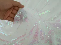 White Pink Iridescent Sequin Fabric Sparkly 3mm Sequins Fabric 125cm x 50cm - Sold By The Half Meter