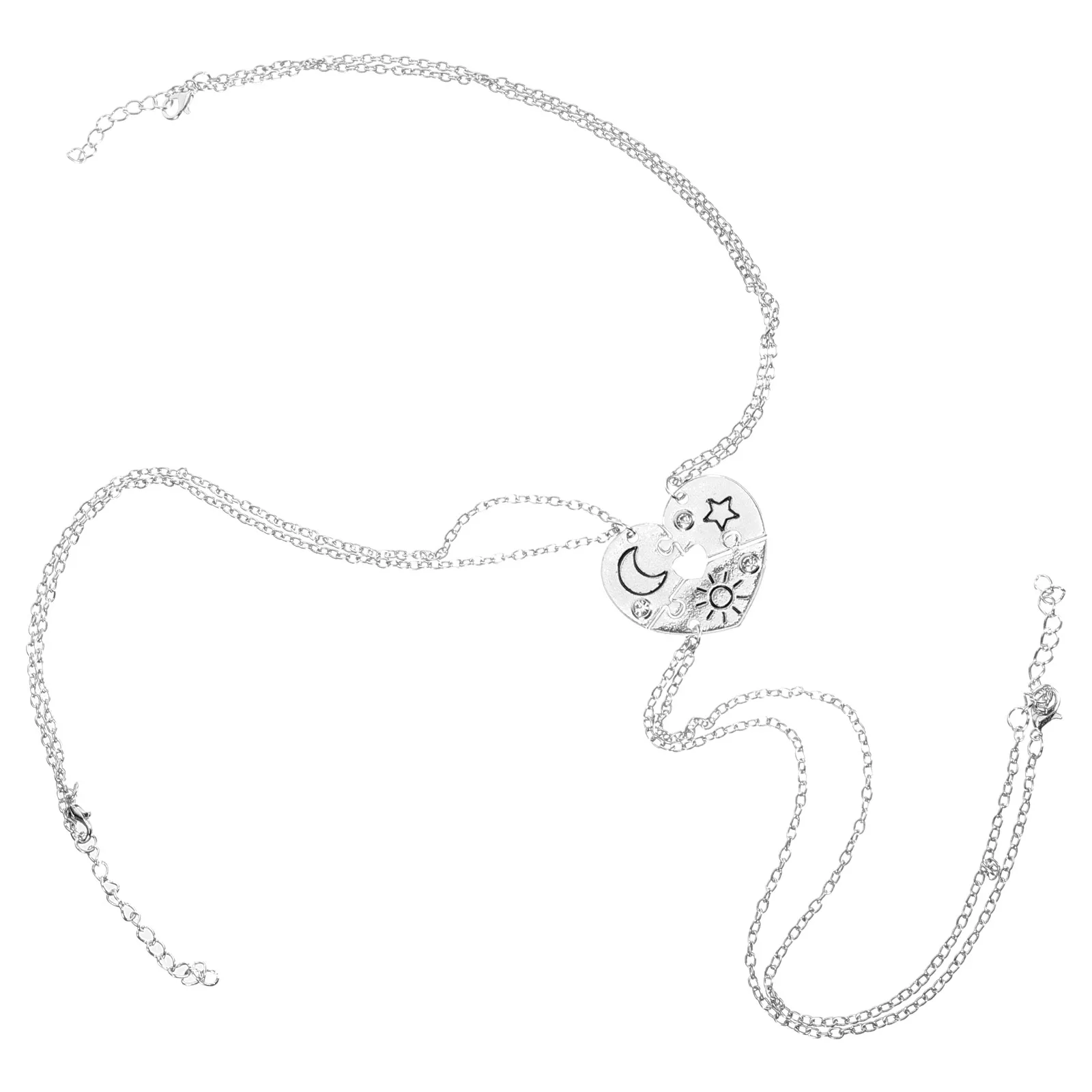 

3 Pcs Patchwork Necklace for Men Women Heart Moon Star Alloy Pendant Jewelry Set Friend Matching Gifts