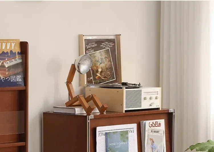 Retro solid wood flap door TV side storage bookcase