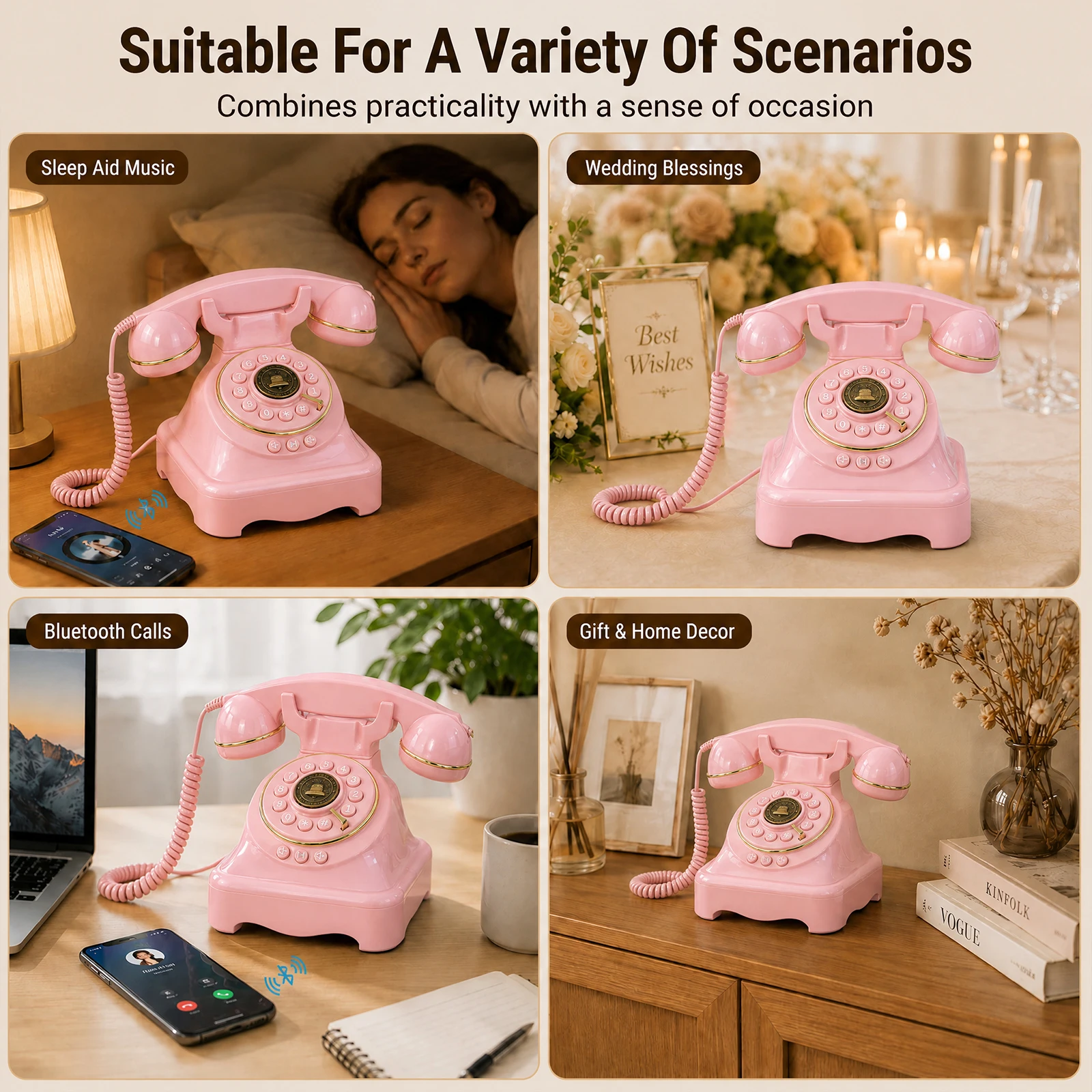 Retro Bluetooth Phone Vintage Telephone Bluetooth Speaker 16GB Memory Card Gift Box for Home Bedroom Office Desk Decor and Style