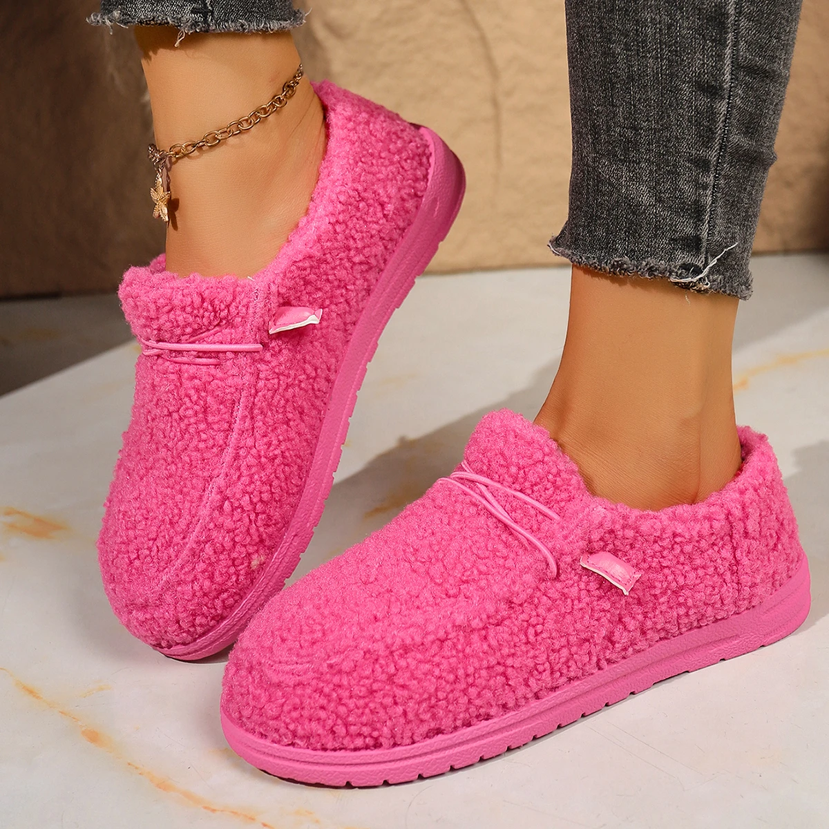 

Women Snow Boots Warm Flat Bottom Low-Top Loafers Comfortable Round Toe Ankle Boots Women Casual Cotton Slip-On Shoes Women