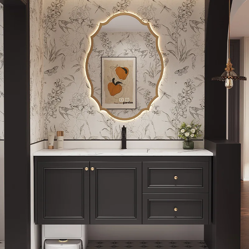 Oak bathroom cabinet combination rock slab washbasin washbasin basin toilet retro washbasin