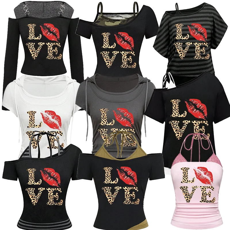 

Summer fashion street T-shirt gothic punk aesthetic hand-painted print pattern ladies halter top Y2k clothing