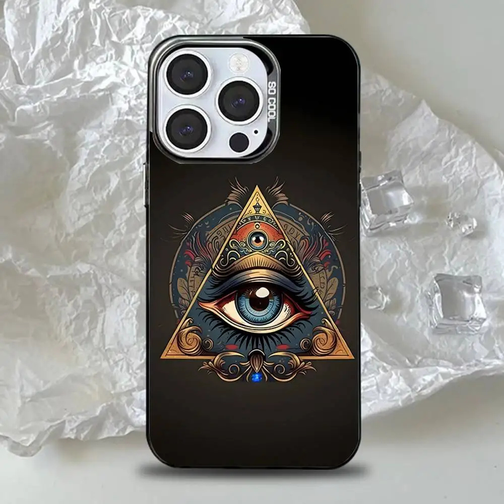 حافظة هاتف من Illuminati Eye غامضة لهواتف iPhone 16,15,14,13,12,11,Pro,Max,Plus, Mini,XS,SE مضادة للسقوط باللون الأسود غير اللامع