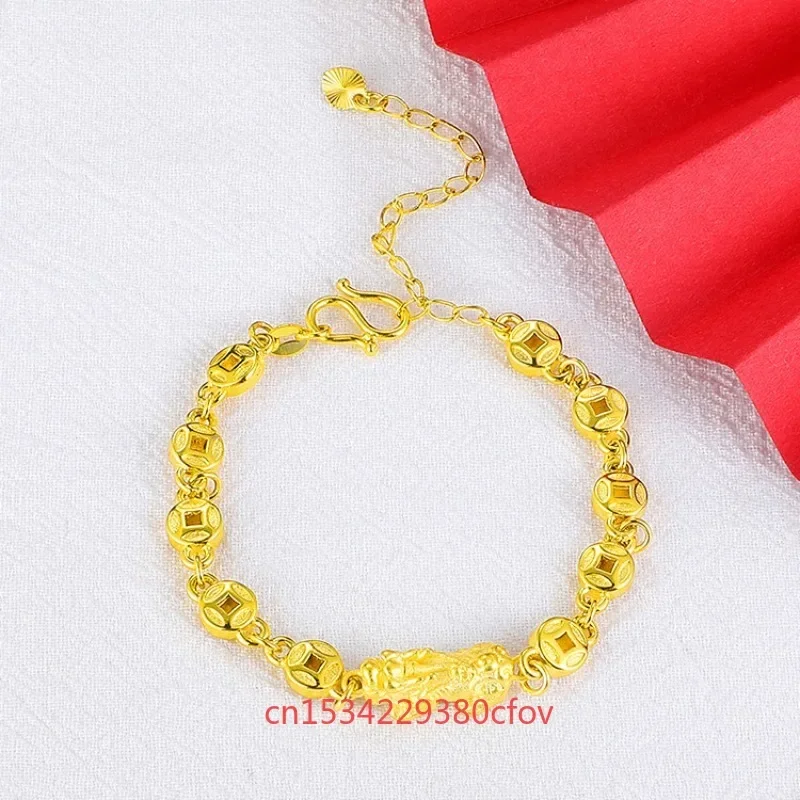 Fashionable Adjustable Women's Small Pixiu Imitation Gold Bracelet Vietnamese Sand Gold plated Copper Wedding Jewelry