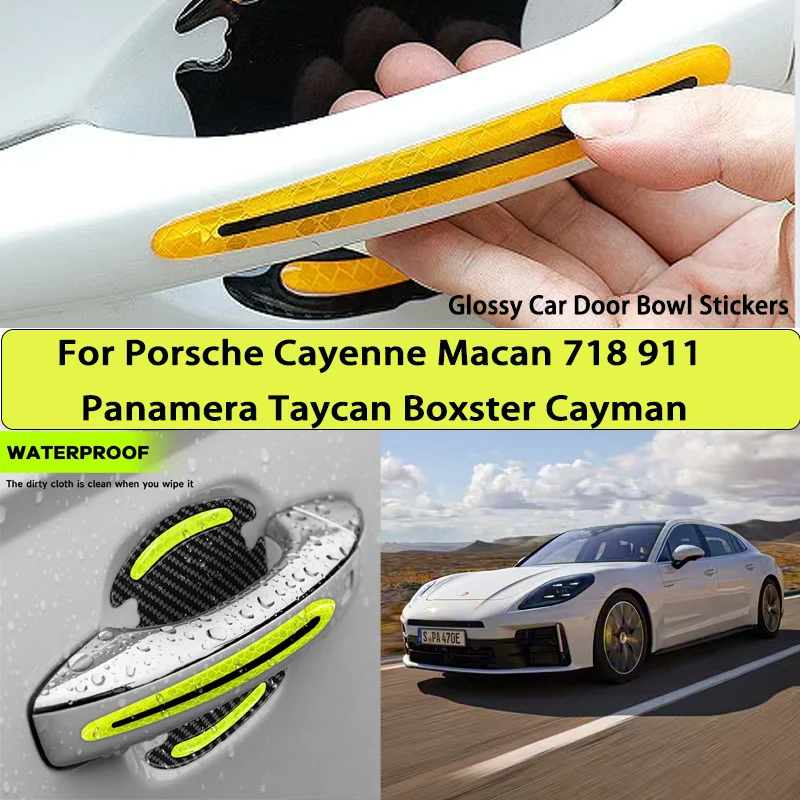 Reflective Car Stickers Car Door Handle For Porsche Cayenne Macan 718 911 Panamera Taycan Boxster Cayman