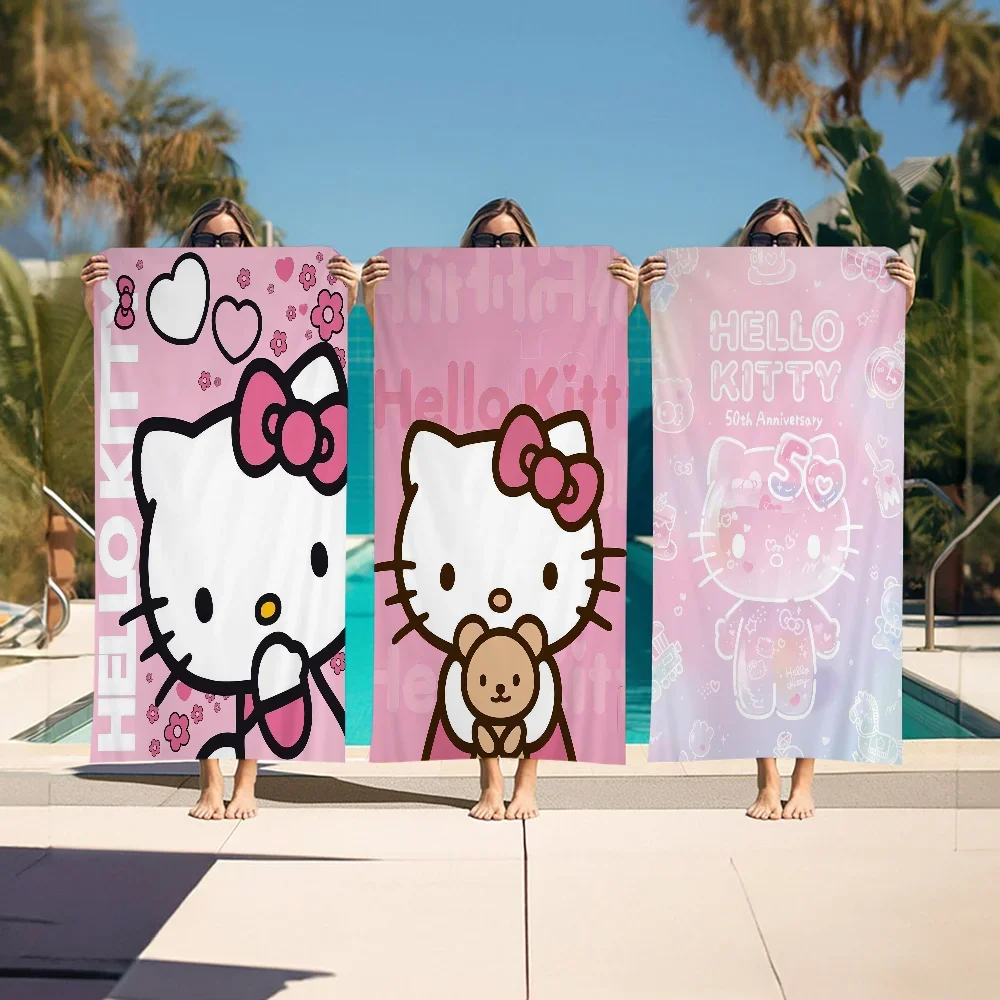 H-Hello-K-KittyS Beach Towel Cartoon Cute Summer Kids Large Bath Pool Beach Towel Microfiber Absorbent For Swimming Travel