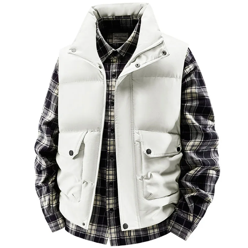 Chaleco para hombre Otoño Adding fleece nueva empalme hombres de mediana edad enjuague chaleco casual de negocios chaleco casual