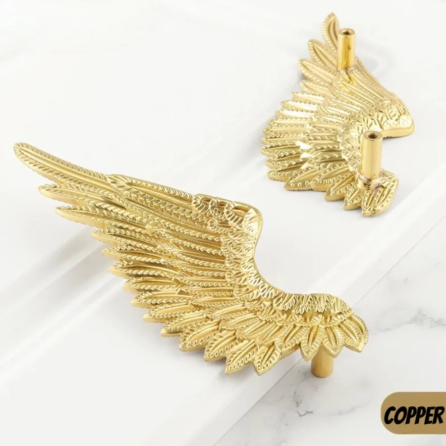 Brass Solid Wardrobe Handle Golden Creative Angel Wing Decoration Accessories Home Decoration Kitchen Cabinet Door Handle