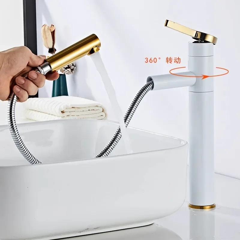

Bathroom Single handle Basin Faucets Pull Out Mixers Sink Faucet Washbasin Taps Water Tap Tapware Crane Black White Gray
