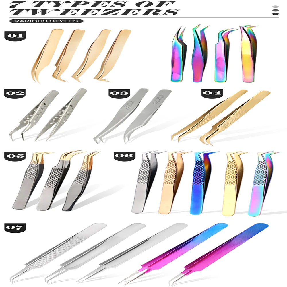 One Set of Durable Stainless Steel Eyelash Forceps, with Rich Colors and Novel Styles, Used for Eyelash Extension and Shaping