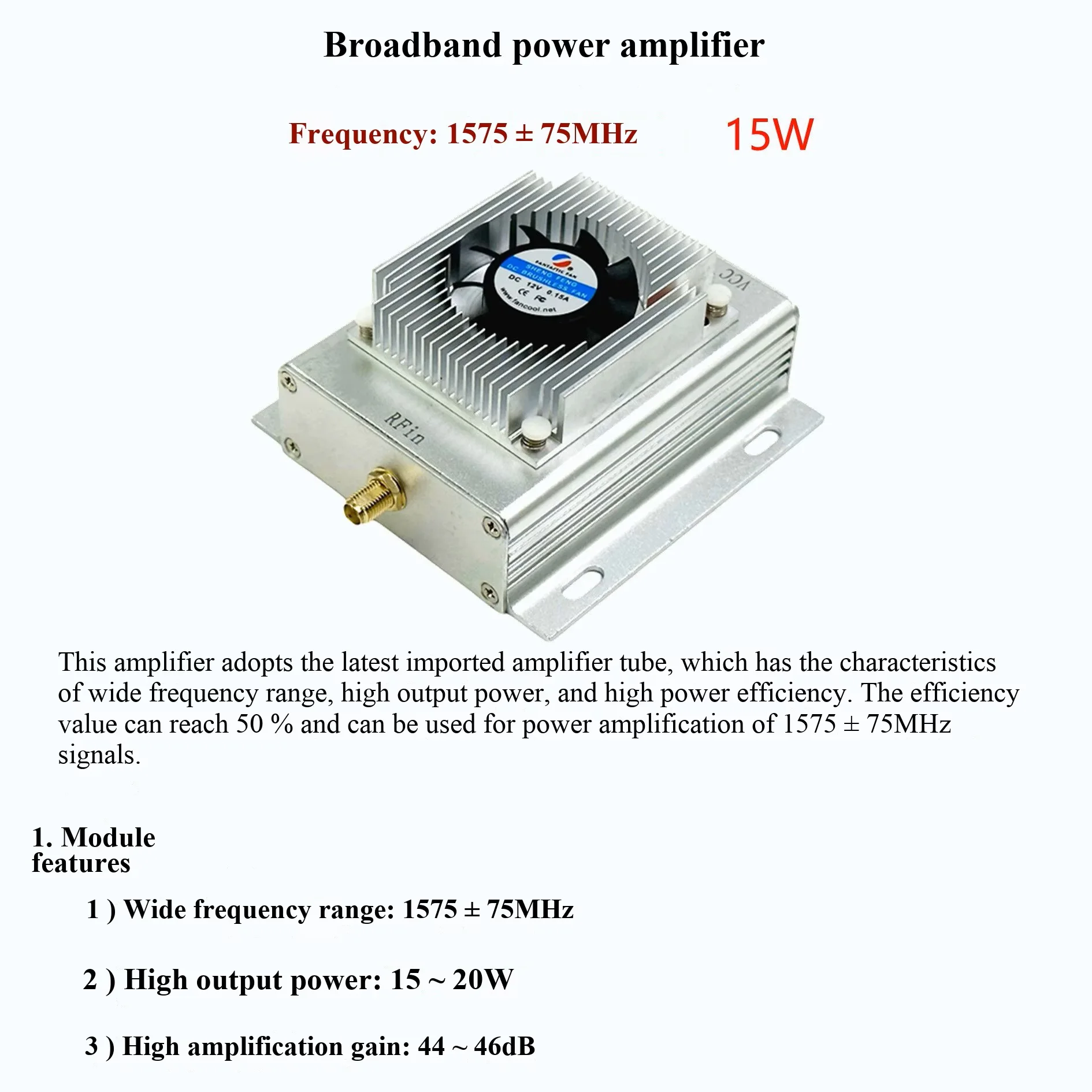 rf-power-amplifier-1575±75mhz-1500-1650mhz-output-15w-broadband-power-amplifier