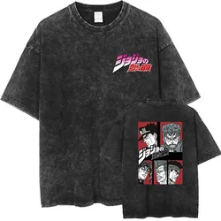 Plus Size Cotton BWashed Vintage Women Anime Jojo Bizarre Adventure Graphic Print T-Shirts Manga Casual Tshirt Loose T Shirt