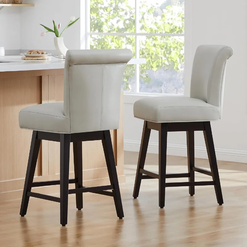 

Creamy Set of 2 26 Swivel Bar Stools – FSC Certified Faux Leather, Modern Upholstered with Back