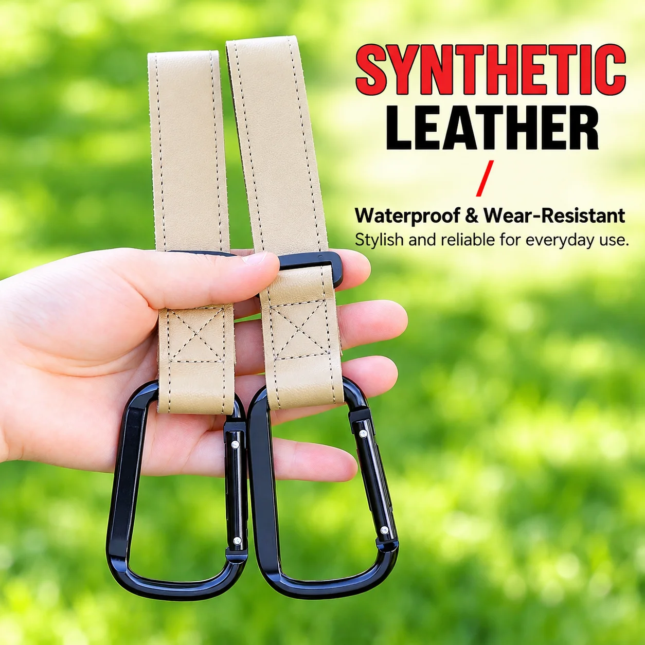 Scooter Handlebar Hook Beige Synthetic Leather Strap Aluminum Alloy Carabiner Clip for Shopping Bags Helmets Bottles & Umbrellas